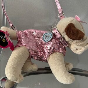 NWT Poochie & Co Pug/Bulldog Pink Sequined Plush Purse